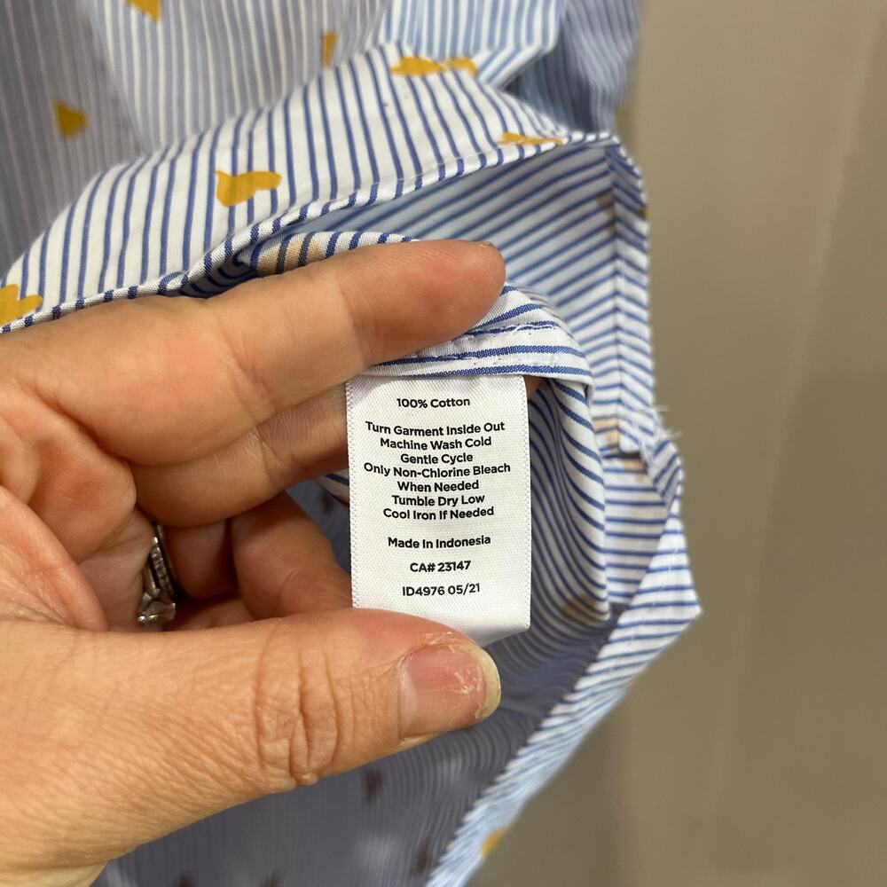 Talbots Plus 2X Blue Stripe Gold Heart Cotton Button Down Preppy Blouse - Picture 8 of 9